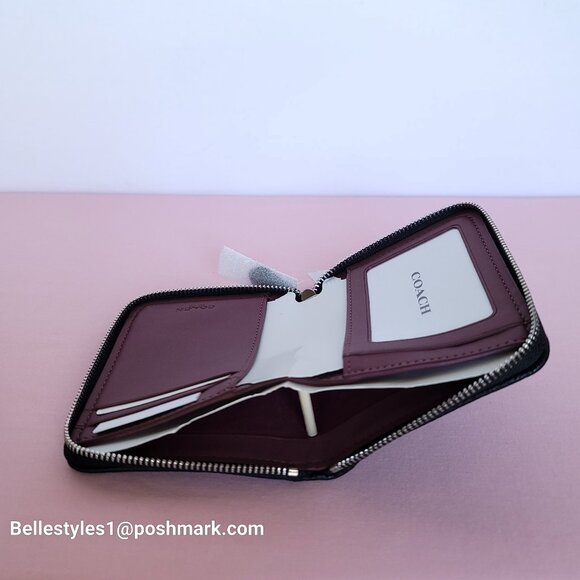 COACH Small Zip Around Wallet  With ID Window In Signature Jacquard -Black SB⭐ - Picture 13 of 16